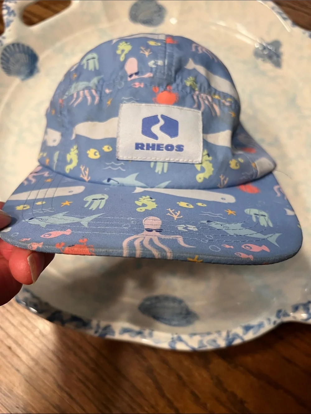 Rheos Salty UV Kids' Blue Ocean Print Swim Coverup Hat